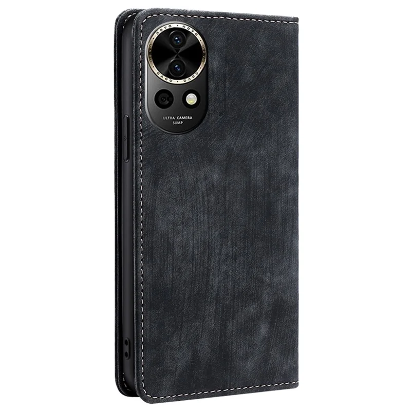 For Huawei nova 12 5G RFID Blocking Wallet Case PU Leather Card Slots Mobile Phone Cover - Black