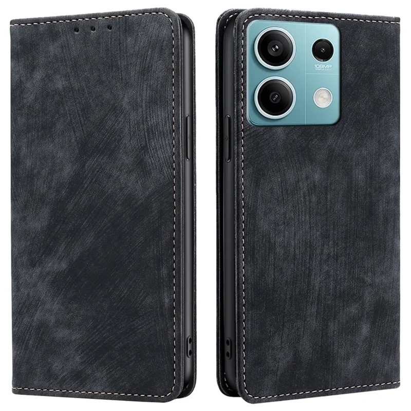 For Xiaomi Redmi Note 13 4G Phone Stand Case RFID Blocking Wallet PU Leather Phone Cover - Black