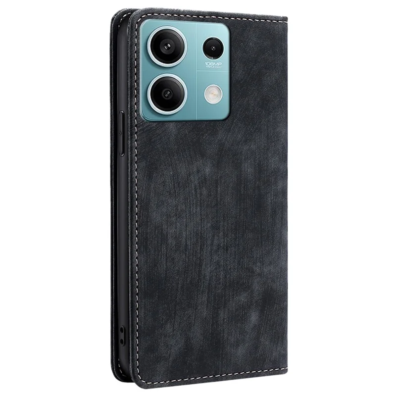 For Xiaomi Redmi Note 13 4G Phone Stand Case RFID Blocking Wallet PU Leather Phone Cover - Black