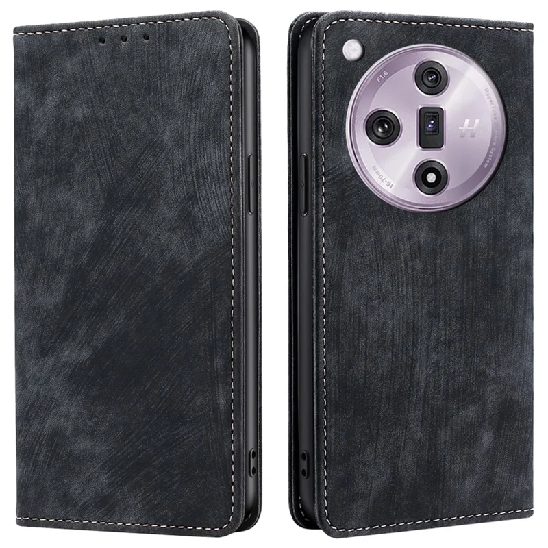 For Oppo Find X7 5G Case RFID Blocking PU Leather Flip Cell Phone Cover - Black