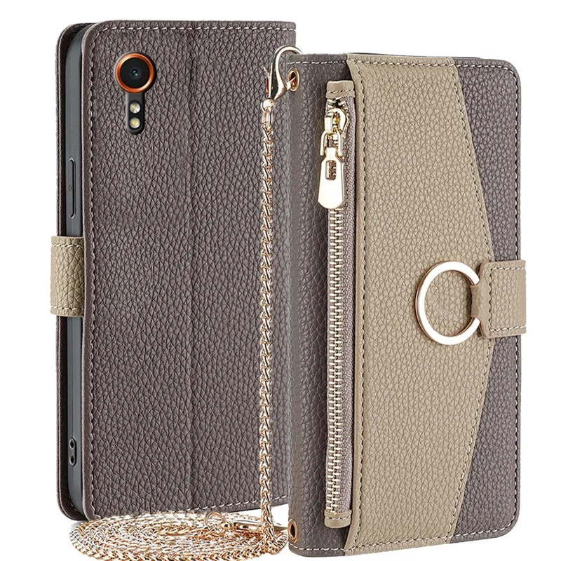 For Samsung Galaxy Xcover7 Phone Case Crossbody Zipper Wallet Cover with Makeup Mirror - Grey