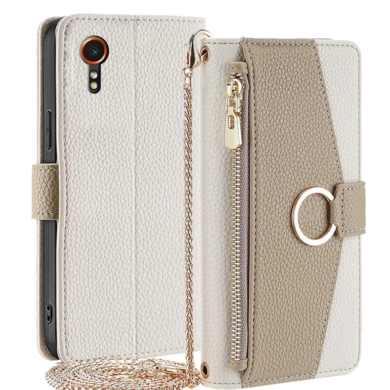 For Samsung Galaxy Xcover7 Phone Case Crossbody Zipper Wallet Cover with Makeup Mirror - White