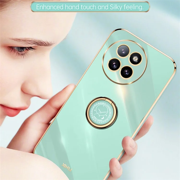 XINLI Para Xiaomi Civi 4 Pro 5G / 14 Civi 5G Funda de teléfono Anillo del marco de enchapado Soporte Anticaída Funda TPU - Cian