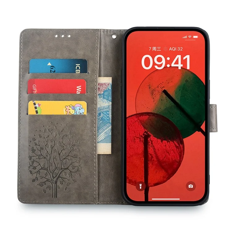 Чехол для Samsung Galaxy S24+ с узором в виде оленя и дерева, кожаный бумажник со слотами для карт - фиолетовый