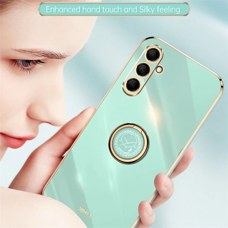 XINLI Pour Samsung Galaxy M15 5G / F15 5G Étui Électroplaqué Souple TPU avec Support - Cyan