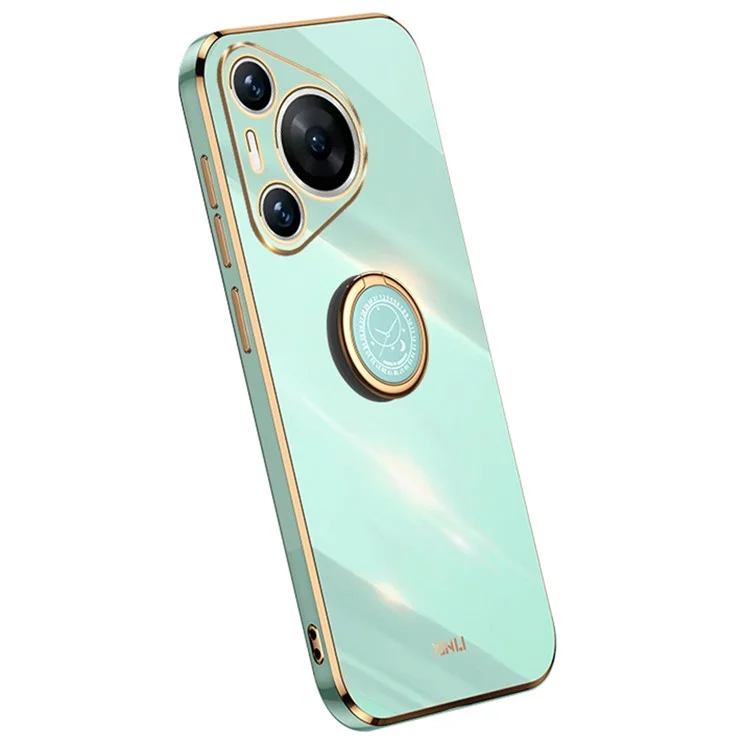 XINLI For Huawei Pura 70 TPU Case Anti-Drop Ring Kickstand Electroplating Phone Cover - Cyan