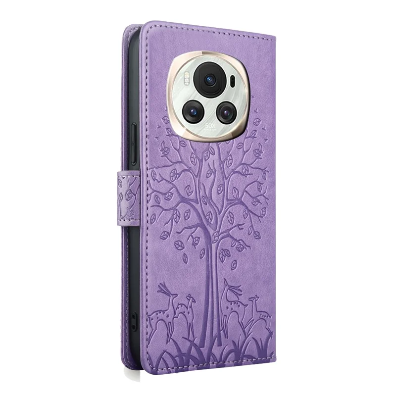 For Honor Magic6 5G Wallet Case Deer Tree Pattern PU Leather Stand Phone Cover - Purple