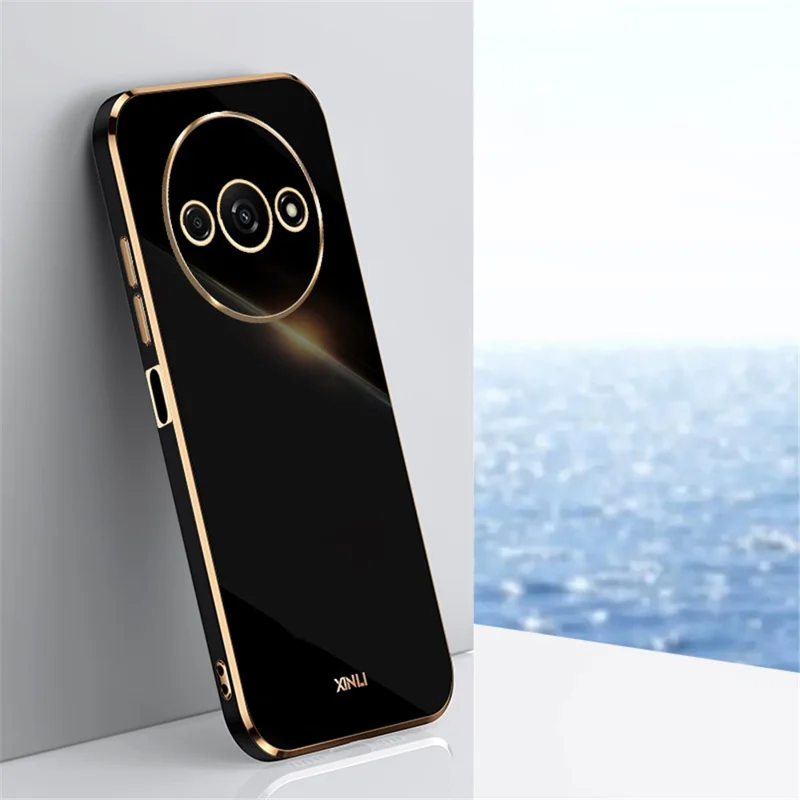 XINLI For Xiaomi Redmi A3 4G / Poco C61 4G TPU Case Precise Cut-Outs Lens Protection Electroplating Phone Cover - Black