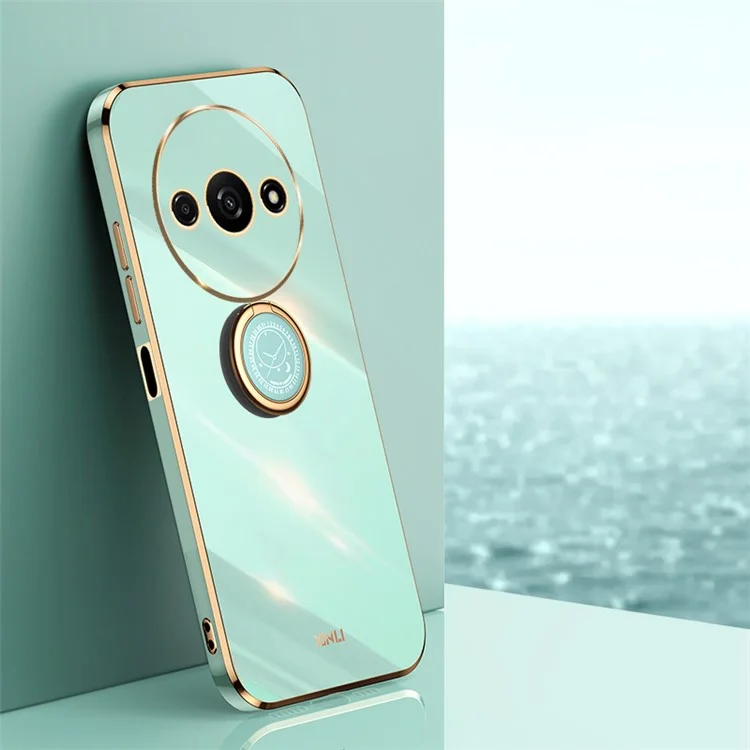 XINLI Pour Xiaomi Redmi A3 4G / Poco C61 4G Boîtier de Protection Électrolytique avec Support de Bague - Cyan