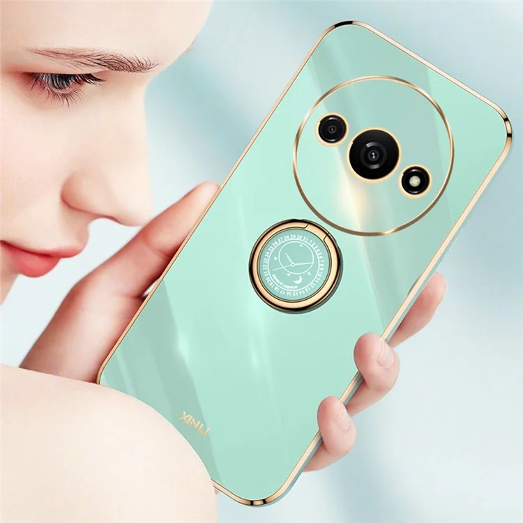 XINLI Pour Xiaomi Redmi A3 4G / Poco C61 4G Boîtier de Protection Électrolytique avec Support de Bague - Cyan
