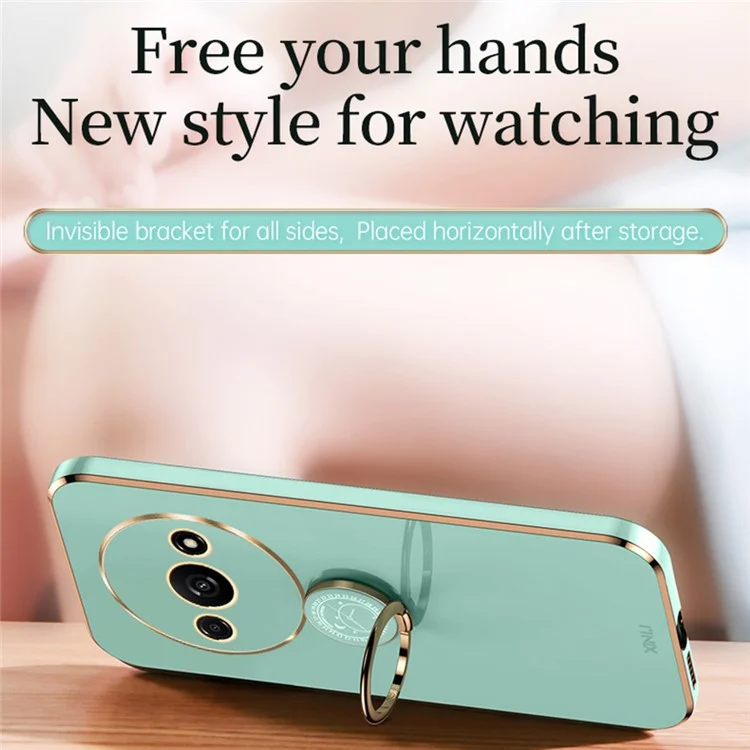 XINLI Pour Xiaomi Redmi A3 4G / Poco C61 4G Boîtier de Protection Électrolytique avec Support de Bague - Cyan