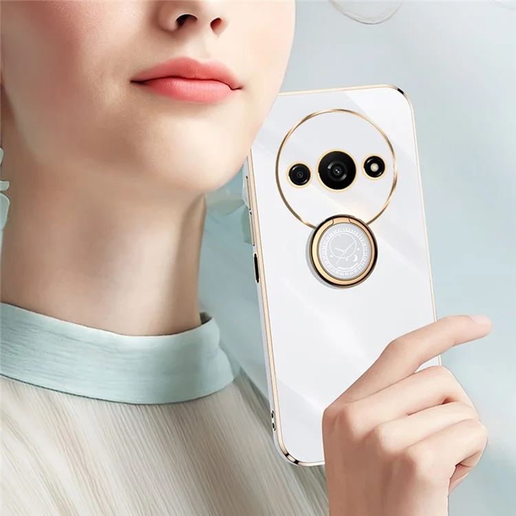XINLI Pour Xiaomi Redmi A3 4G / Poco C61 4G Boîtier de Protection Électrolytique avec Support de Bague - Cyan