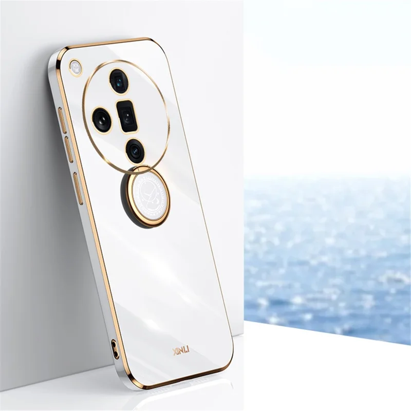 XINLI For Oppo Find X7 5G Phone Case Electroplating TPU Cover with Ring Kickstand - White