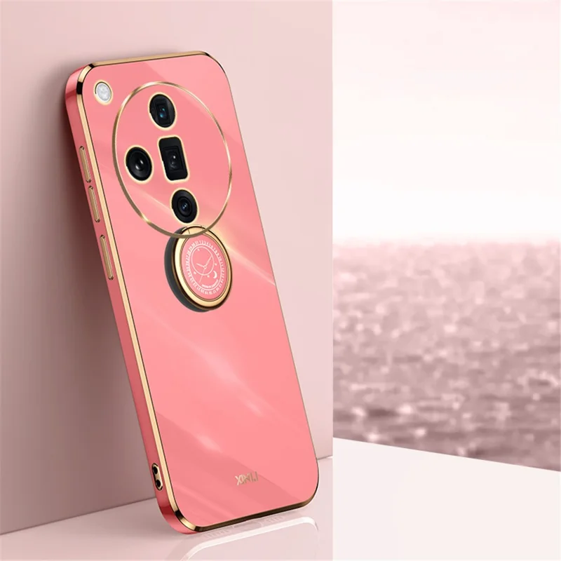 XINLI For Oppo Find X7 5G Phone Case Electroplating TPU Cover with Ring Kickstand - Red