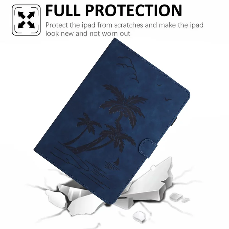 For iPad mini (2024) / mini (2021) Smart Case PU Leather Coconut Tree Imprinted Tablet Cover with Card Holder - Blue