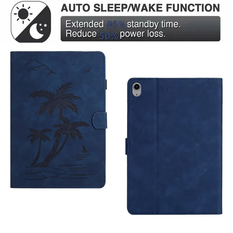 For iPad mini (2024) / mini (2021) Smart Case PU Leather Coconut Tree Imprinted Tablet Cover with Card Holder - Blue