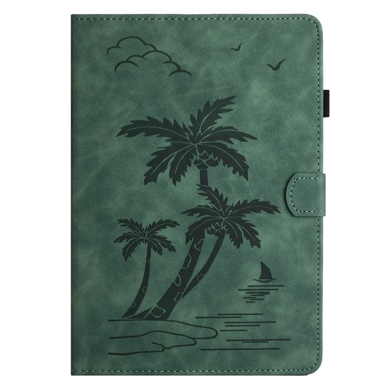 For iPad mini (2024) / mini (2021) Smart Case PU Leather Coconut Tree Imprinted Tablet Cover with Card Holder - Green