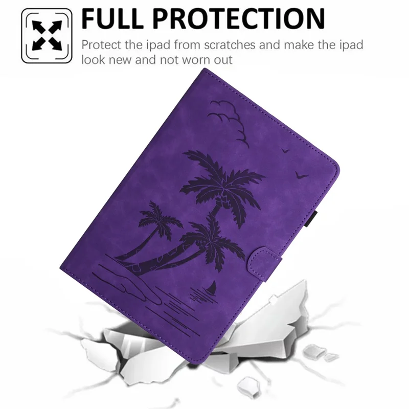 For Samsung Galaxy Tab A9 X110 X115 Case PU Leather Card Slots Cover Coconut Tree Pattern - Purple