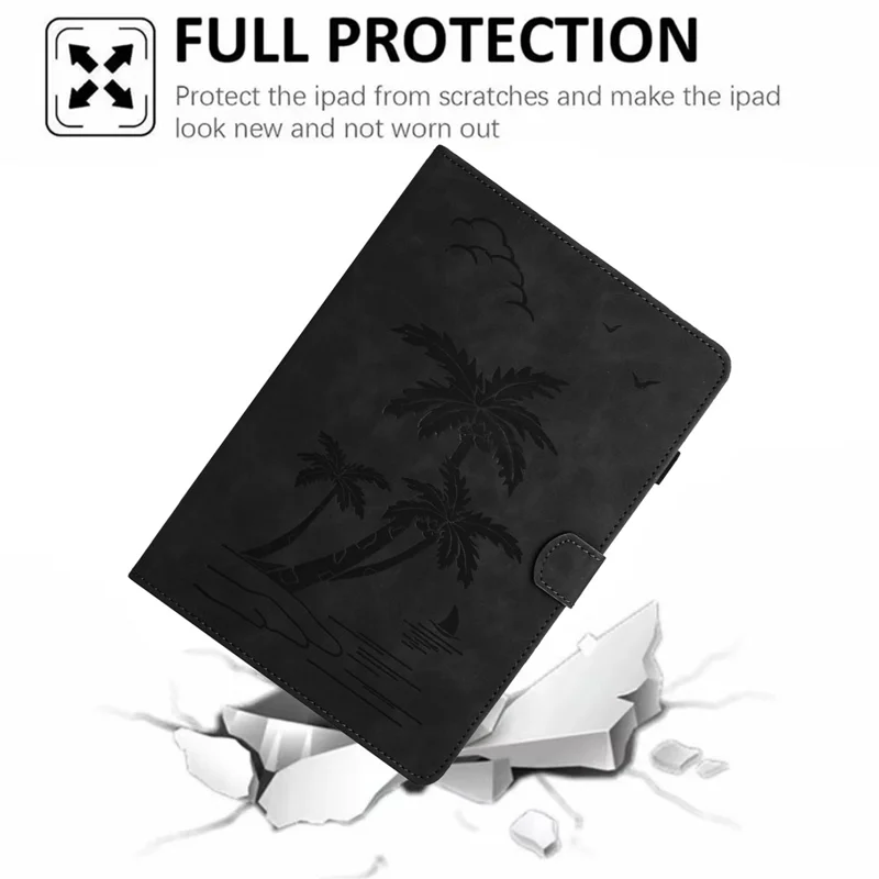 For Amazon Kindle Paperwhite 5 (2021) Case Card Holder Coconut Tree Imprinted Leather Cover - Black