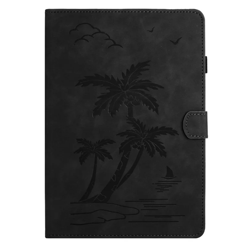 For Amazon Kindle Paperwhite 5 (2021) Case Card Holder Coconut Tree Imprinted Leather Cover - Black