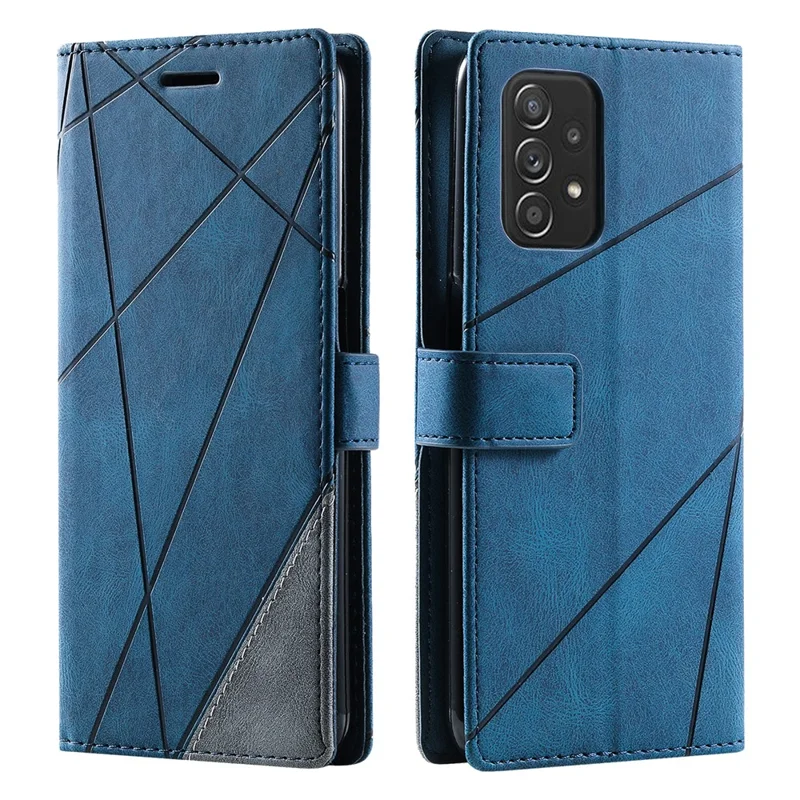For Samsung Galaxy A33 5G Wallet Case PU Leather Phone Back Cover Lines Imprinted - Blue