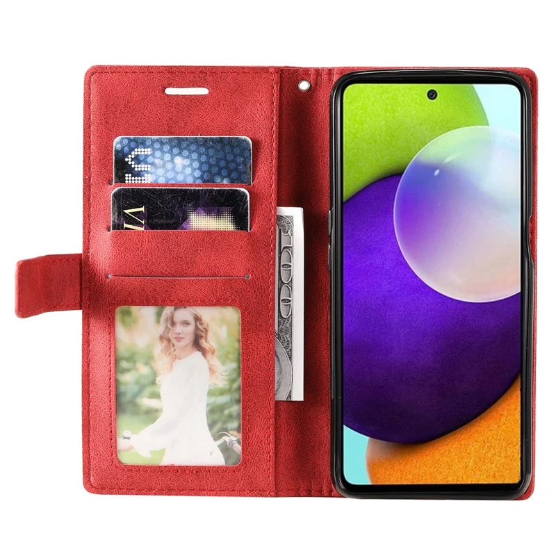 For Samsung Galaxy A33 5G Wallet Case PU Leather Phone Back Cover Lines Imprinted - Red