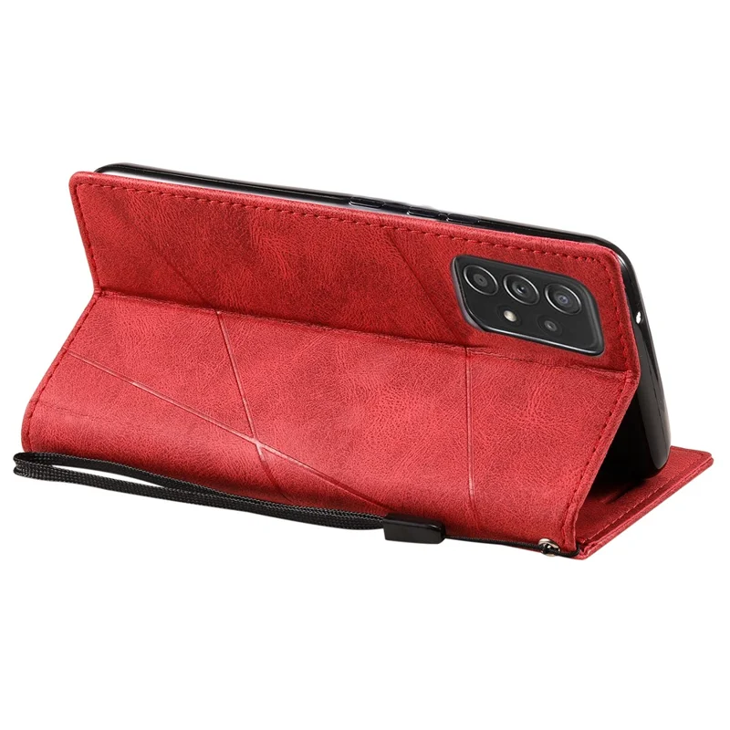 For Samsung Galaxy A33 5G Wallet Case PU Leather Phone Back Cover Lines Imprinted - Red