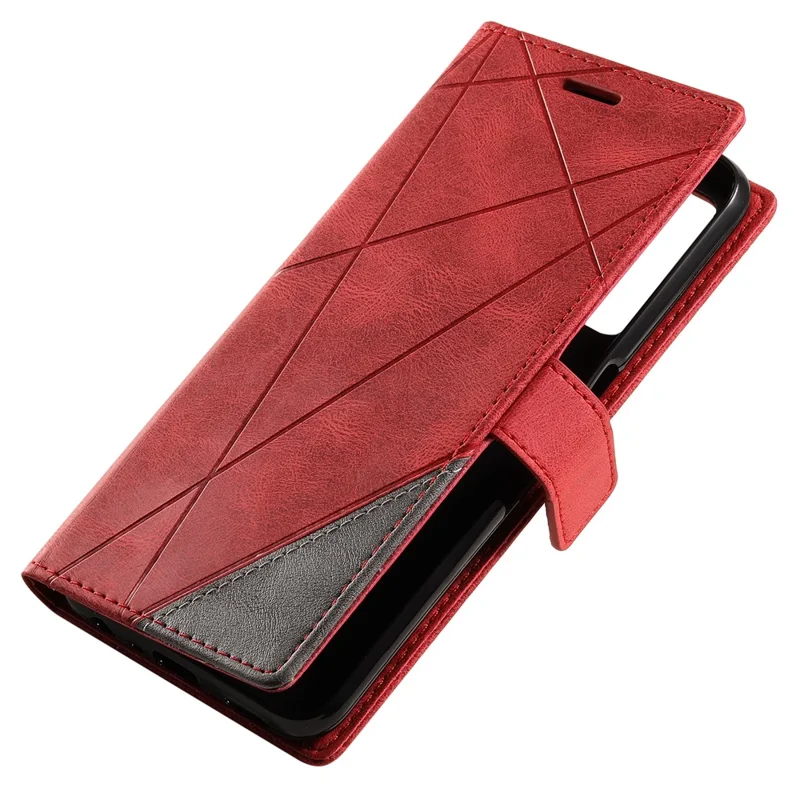 For Samsung Galaxy A33 5G Wallet Case PU Leather Phone Back Cover Lines Imprinted - Red