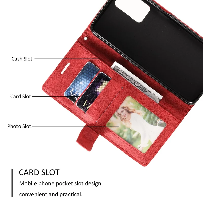 For Samsung Galaxy A33 5G Wallet Case PU Leather Phone Back Cover Lines Imprinted - Red