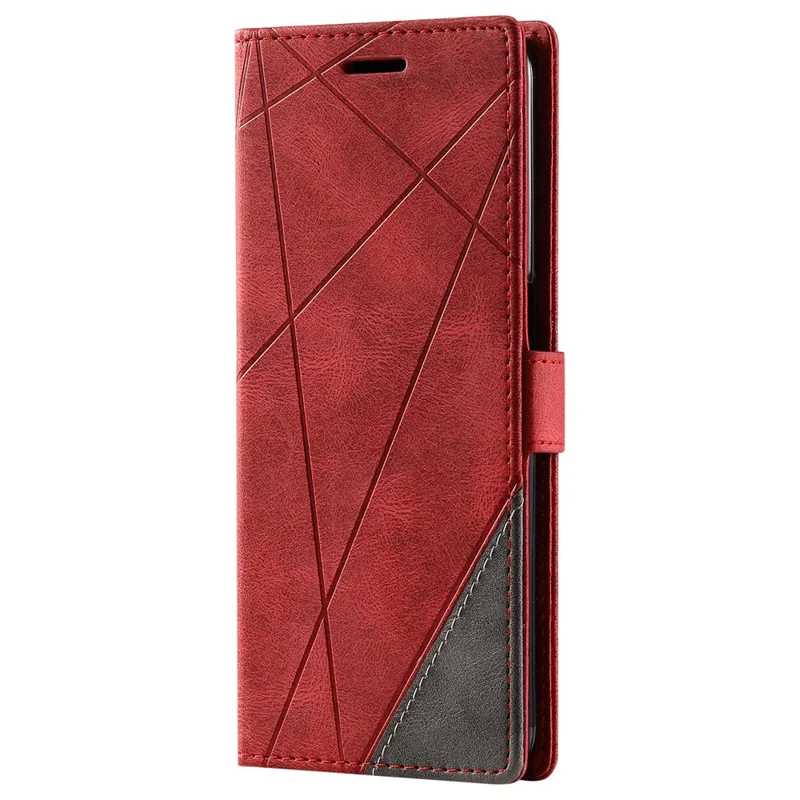 For Samsung Galaxy A33 5G Wallet Case PU Leather Phone Back Cover Lines Imprinted - Red