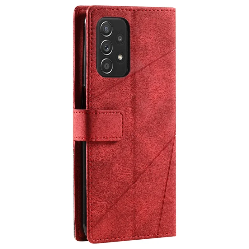 For Samsung Galaxy A33 5G Wallet Case PU Leather Phone Back Cover Lines Imprinted - Red
