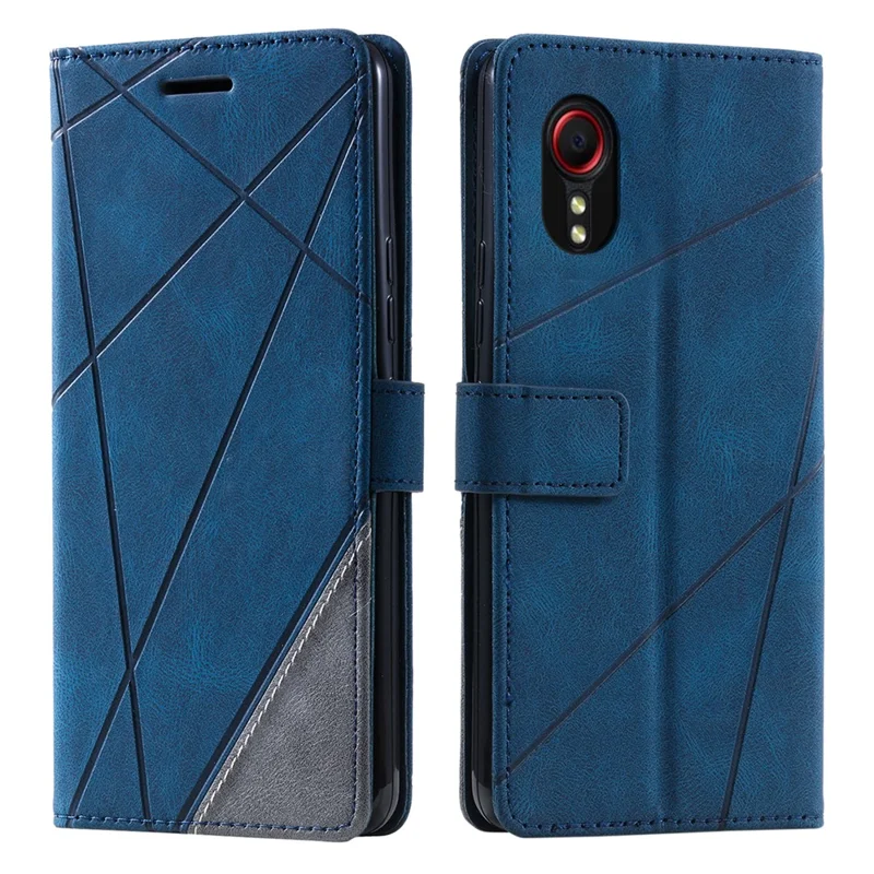 For Samsung Galaxy Xcover 5 Wallet Case Lines Imprinted PU Leather Phone Back Cover - Blue