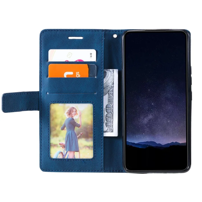 For Samsung Galaxy Xcover 5 Wallet Case Lines Imprinted PU Leather Phone Back Cover - Blue