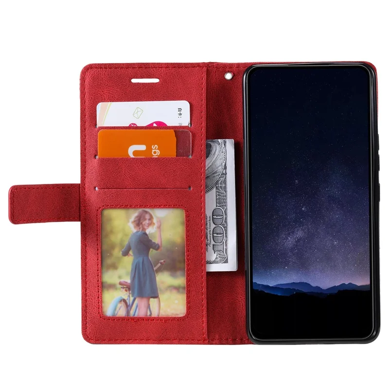 For Samsung Galaxy A54 5G Case Phone Leather Cover Lines Imprinted Splicing Design - Red