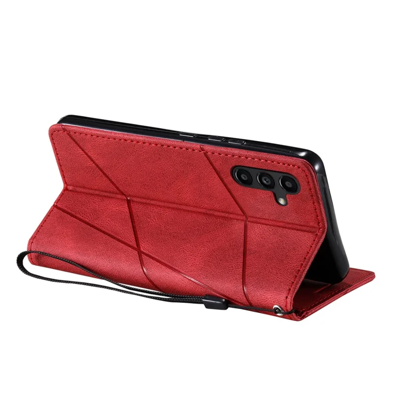 For Samsung Galaxy A54 5G Case Phone Leather Cover Lines Imprinted Splicing Design - Red