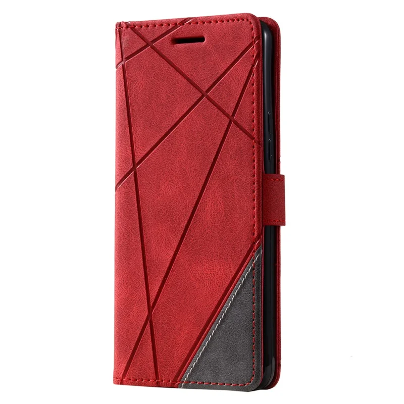 For Samsung Galaxy A54 5G Case Phone Leather Cover Lines Imprinted Splicing Design - Red