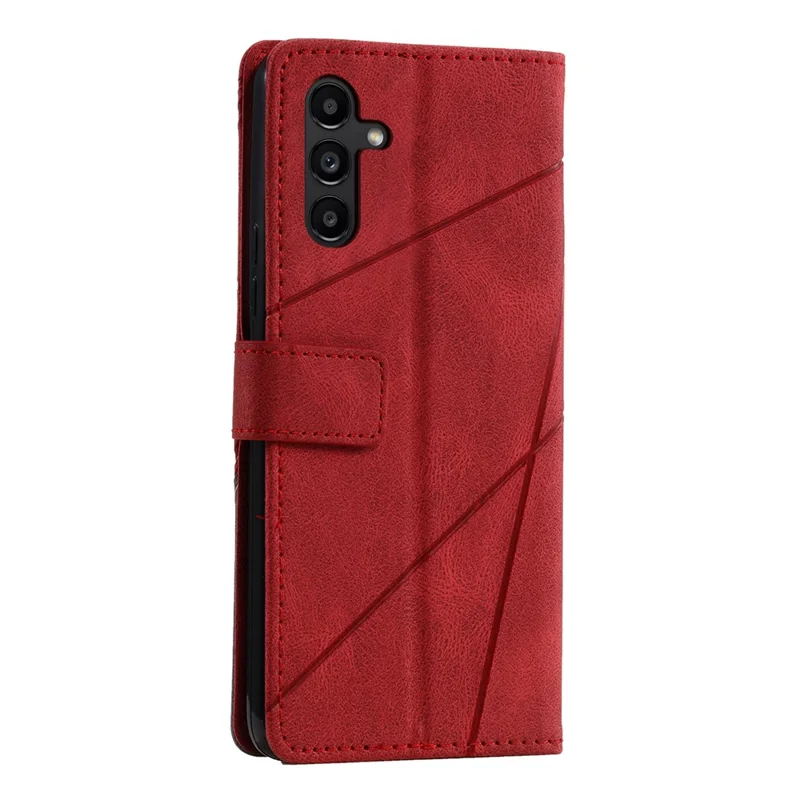 For Samsung Galaxy A54 5G Case Phone Leather Cover Lines Imprinted Splicing Design - Red