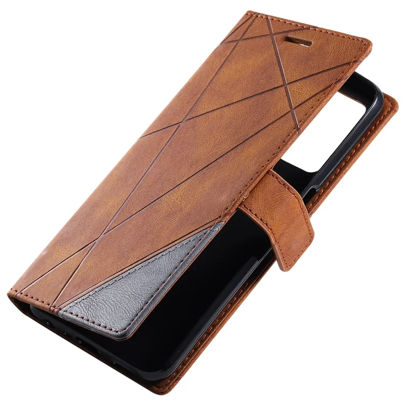 For Samsung Galaxy A73 5G Case PU Leather Phone Back Cover Lines Imprinted Wallet - Brown