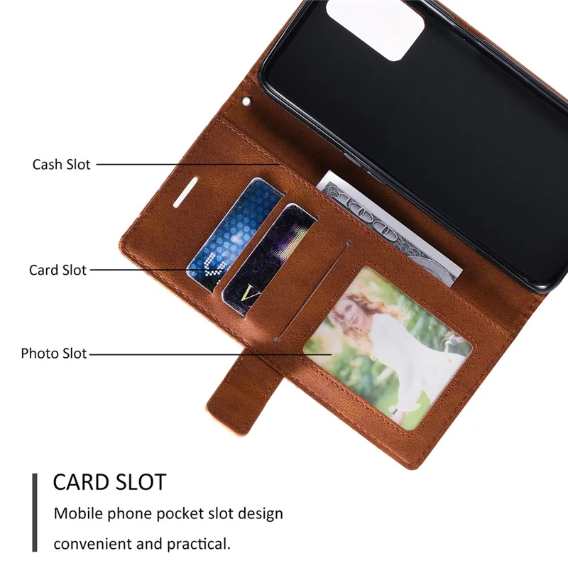 For Samsung Galaxy A73 5G Case PU Leather Phone Back Cover Lines Imprinted Wallet - Brown