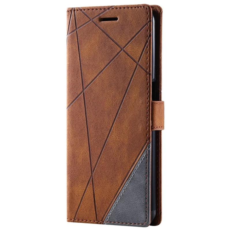 For Samsung Galaxy A73 5G Case PU Leather Phone Back Cover Lines Imprinted Wallet - Brown