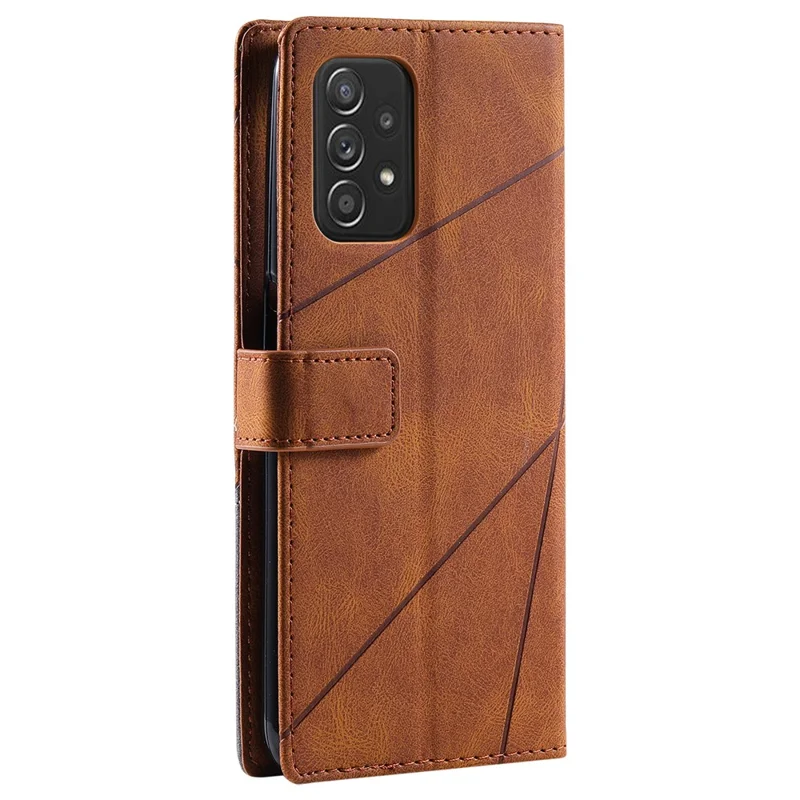 For Samsung Galaxy A73 5G Case PU Leather Phone Back Cover Lines Imprinted Wallet - Brown
