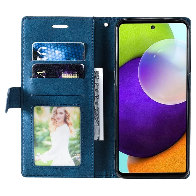 For Samsung Galaxy A53 5G Wallet Case Lines Imprinted Skin-touch Leather Phone Cover - Blue