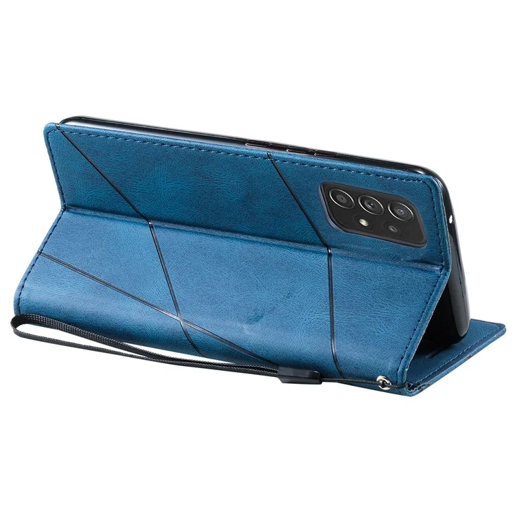 For Samsung Galaxy A53 5G Wallet Case Lines Imprinted Skin-touch Leather Phone Cover - Blue