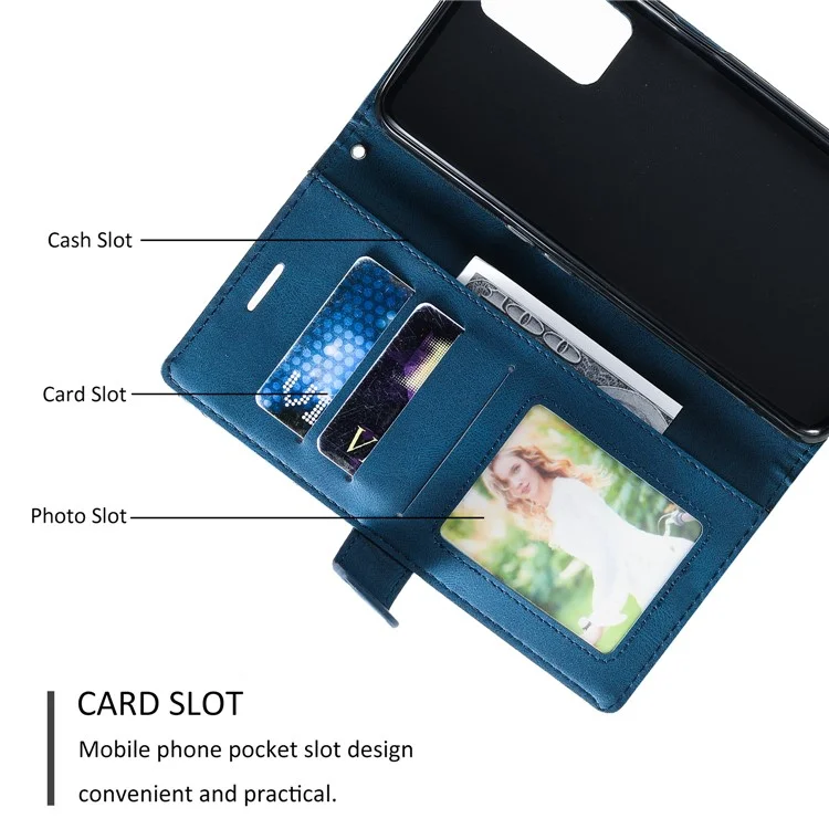 For Samsung Galaxy A53 5G Wallet Case Lines Imprinted Skin-touch Leather Phone Cover - Blue