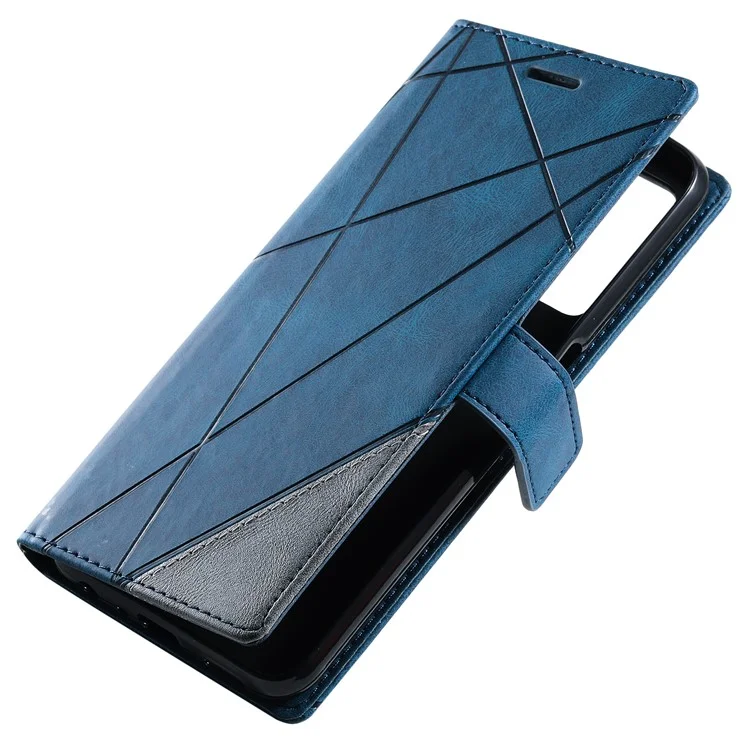 For Samsung Galaxy A53 5G Wallet Case Lines Imprinted Skin-touch Leather Phone Cover - Blue