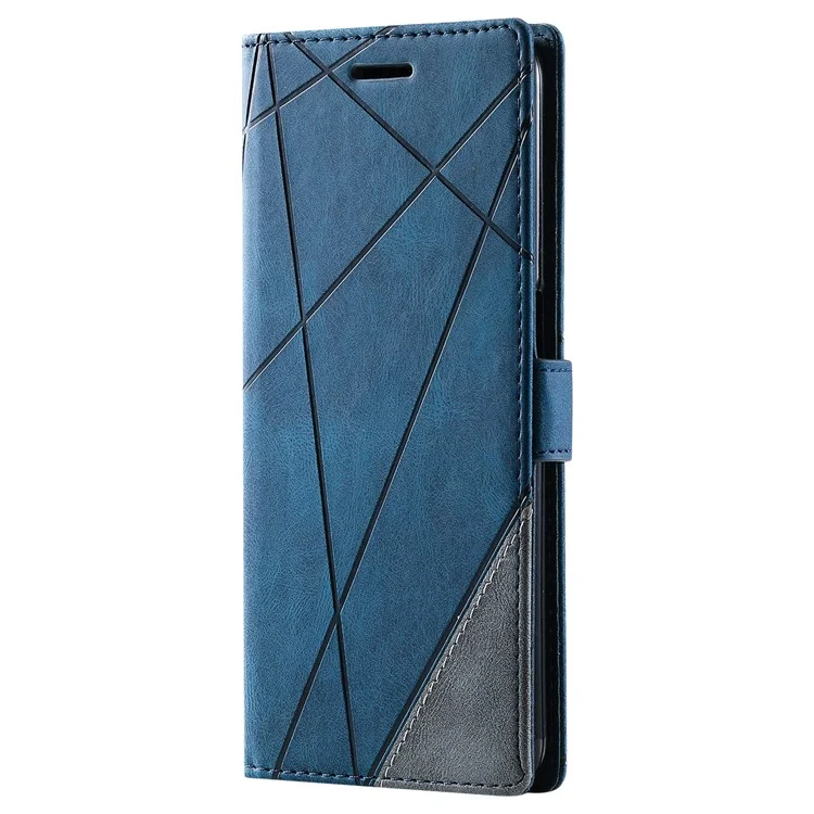 For Samsung Galaxy A53 5G Wallet Case Lines Imprinted Skin-touch Leather Phone Cover - Blue