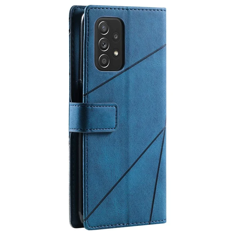 For Samsung Galaxy A53 5G Wallet Case Lines Imprinted Skin-touch Leather Phone Cover - Blue