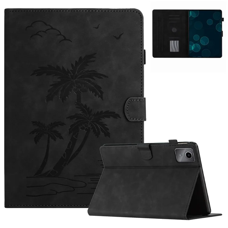 Para Xiaomi Pad 6 / Pad 6 Pro Funda Tarjetero Soporte Estampado de Árbol de Coco Cubierta de Tableta de Cuero - Negro