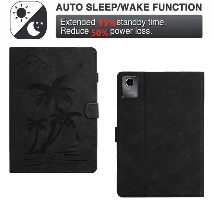 Para Xiaomi Pad 6 / Pad 6 Pro Funda Tarjetero Soporte Estampado de Árbol de Coco Cubierta de Tableta de Cuero - Negro