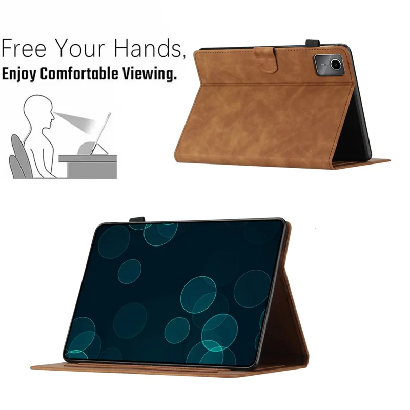 For Xiaomi Pad 6 / Pad 6 Pro Case Card Holder Stand Coconut Tree Imprinted Leather Tablet Cover - Brown